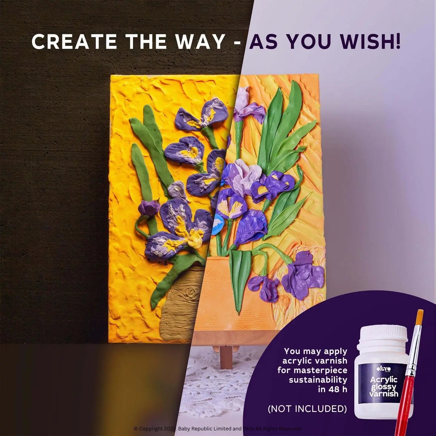 Okto Air Dry Clay 3D Sensory Art Canvas - Irises, Vincent Van Gough - MAKES SENSE TO ME