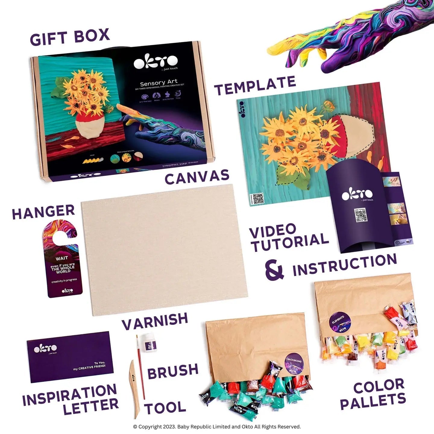 Okto Air Dry Clay 3D Sensory Art Canvas - Sunflowers, Vincent Van Gough - MAKES SENSE TO ME