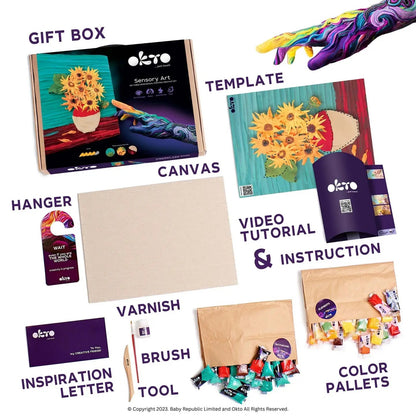 Okto Air Dry Clay 3D Sensory Art Canvas - Sunflowers, Vincent Van Gough - MAKES SENSE TO ME