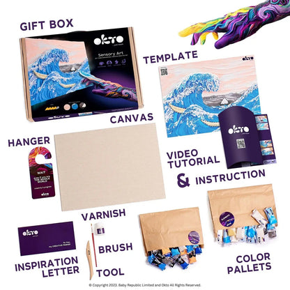 Okto Air Dry Clay 3D Sensory Art Canvas - the Great Wave of Kanagawa, Katsushika Hokusai - MAKES SENSE TO ME